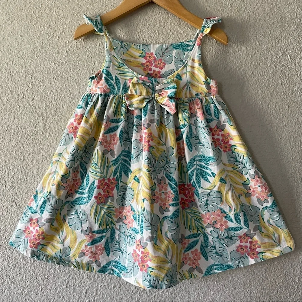 Vibrant Tommy Bahama Sun Dress Girls 4T Tropical Floral Ruffle Sleeve Beach - Picture 1 of 12